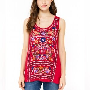 Johnny Was JW 100% linen Embroidered Red Sleeveless Top